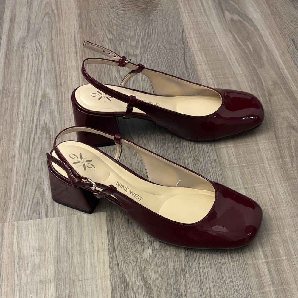 Nine West Maroon Block Heel Slingbacks